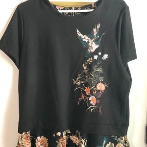 W5 Hummingbird Embroidered Layered Black Top